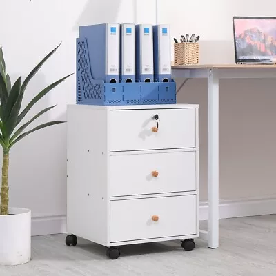 White Mobile 3 Drawers Filing Pedestal Cabinets File Chest Storage Wooden Office • £35.99