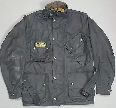 Barbour SMU International C34 Wax Jacket Mens XS  Black Motorcycle Belted • $145.24