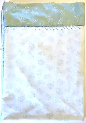 Mint Green Floral Print TWIN FLAT Sheet Vintage Sears Perma Prest Lace Trim • $15