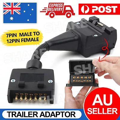 Trailer 12 Pin Female Socket To 7 Pin Flat Plug Adaptor Caravan Wiring Connector • $12.95