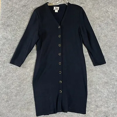 Vintage Mita Knit Sweater Dress Women's Size 14P Black Button Up V Neck Quality • $29.97