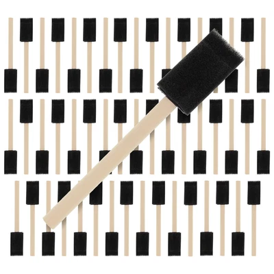 $12.99 • Buy 50 Pack - 1   Foam Sponge Paint Brush Set Wood Handle Craft Touch Up Stain