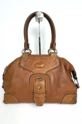 TOD'S Tan Brown Leather Top Handle Bowling Shoulder Bag • £35