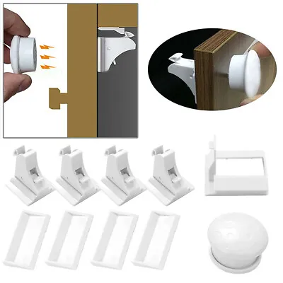 £6.69 • Buy Cupboard Drawer Invisible Magnetic Lock Set 4 Locks & 1 Key Home Security Baby