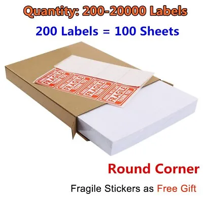 200-20000 Premium 8.5x5.5 Round Corner Shipping Labels Half Sheet Self Adhesive • $318.75