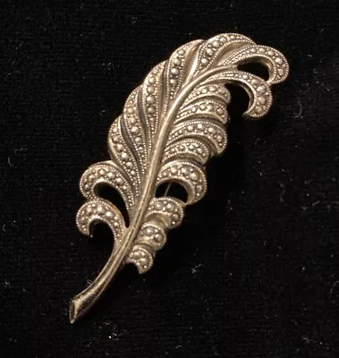 Vintage Signed West Germany Marcasite Leaf Feather Brooch Pin • $0.99