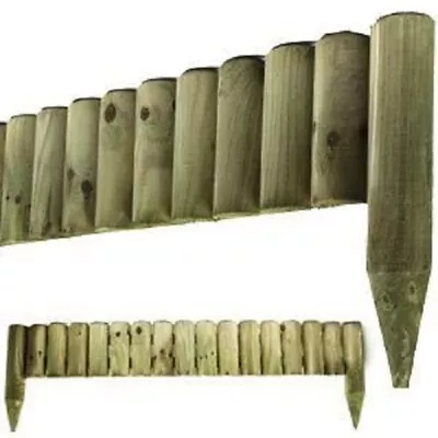 6x Border Fixed Picket Log Roll Garden Fence Edge 1M Outdoor Lawn Edging Decor • £59.99