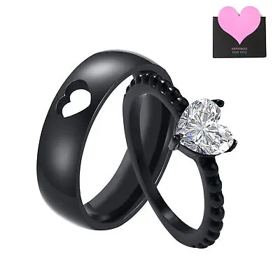 2pcs His Hers Couple Matching Titanium Rings Promise Wedding Engagement Band Set • $15.99