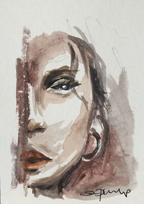 $5.99 • Buy Original Aceo Mixed Media Painting Of A Girl