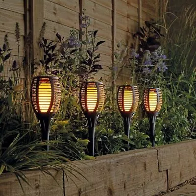 Outdoor LED Solar Torch Flickering Flame Light Garden Patio Lawn Black Stake • £13.99