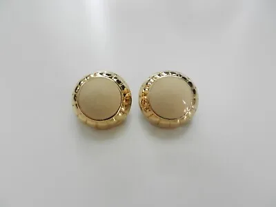 Vtg Givenchy Cream Enamel Gold Plated Button Clip Earrings • $40