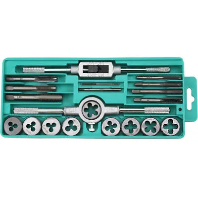 20Pcs Hand Tap And Die Set Tool Kit Screw Thread Reamer M3-M12 Twist Drill Bit • £10.85