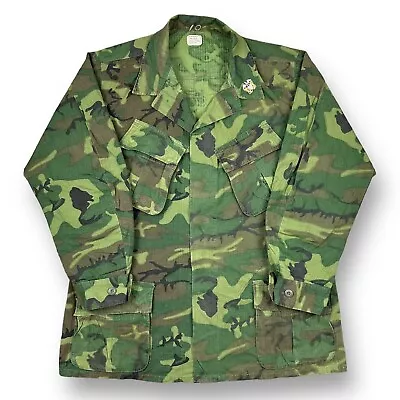 VTG 60s Vietnam Military Poplin Class 2 Camouflage Slant Pocket Coat Shirt NOS • $249.99