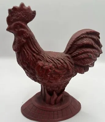 Vintage Cast Iron Dark Red Rooster 6” Tall Figurine Country Decor • $16.99