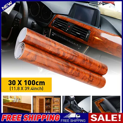 Car Glossy Walnut Wood Grain Self Adhesive Sticker Car Vinyl Wrap Film DIY Decor • £11.49