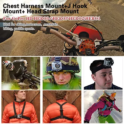 $15.25 • Buy Chest Harness Head Strap Mount Belt +J-hook Mount GoPro Hero HD 5 4 3 6 7 8 9 11