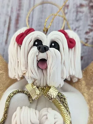 Maltese Dog Angel Hand Sculpted Ornament Figurine Signed Cecile Clay  • $12