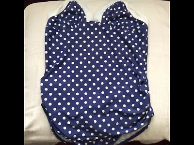 Matalan Size 14 Maternity Swimsuit Halterneck Blue White (A25) • £4