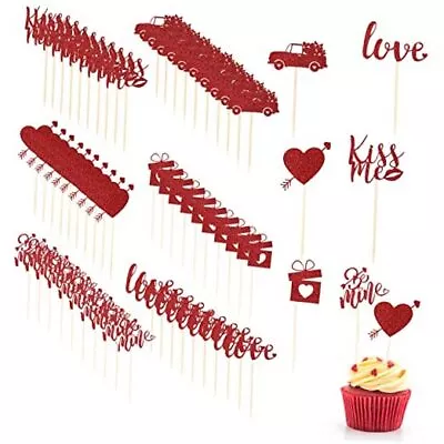60 Pieces Valentine's Day Cupcake Toppers Heart Theme Be Mine Love Style • $17.05