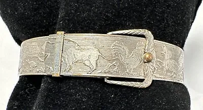 Victorian Child Size Belt Buckle Bangle Bracelet Baby Petit Etched Farm Animals • $35