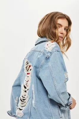 £26.90 • Buy NEW Topshop Denim Faux  Coat Sheepskin Ripped Jacket Leopard Fur Free People
