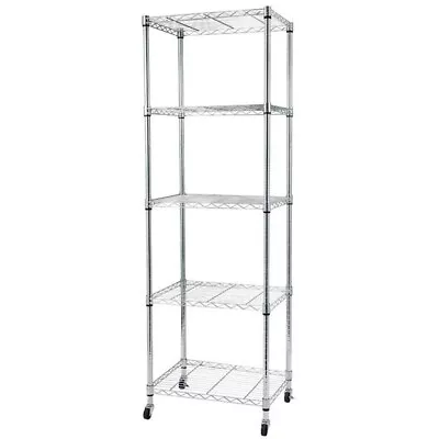 5-Tier NSF Heavy Duty Adjustable Storage Metal Rack With Wheels & Shelf Liners I • $92.46