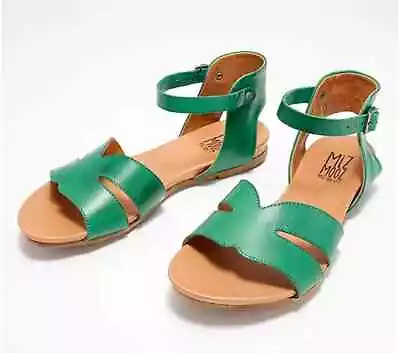 New Miz Mooz Leather Sandals Annalise Green Size US 7.5-8 EUR 38 M Ankle Strap • $38.89