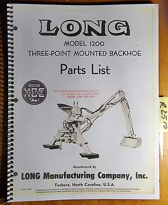 Long 1200 3 Point Mounted Backhoe Parts Manual 1299 • $16.49