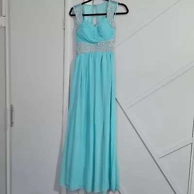 QUIZ Light Turquoise Long Maxi Prom Party Dress - Size 8 • £14.99