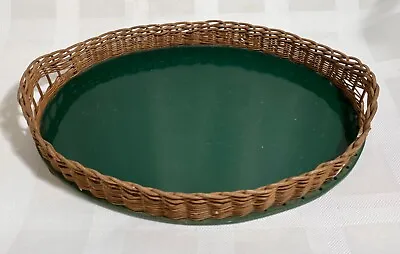 Vintage Wicker Oval Tray ~ Green Base • $9.99