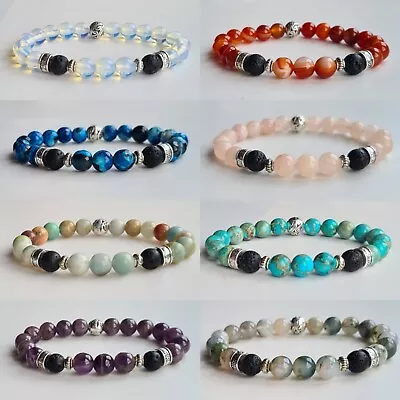 Crystal Bracelets Gemstone Lava Bracelet For Men Women Chakra Reiki Healing Mala • $7.45