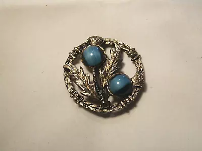 ...Vintage Unsigned Miracle Silver Tone Art Glass Scottish Thistle Brooch... • $14.97
