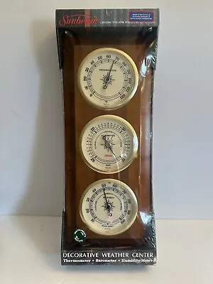 Vintage Sunbeam Real Wood Wall Barometer Thermometer Weather Station USA New • $49.99