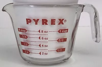 Vintage Pyrex 1 Cup Glass Measuring Cup Red Lettering Open Handle • $9.99