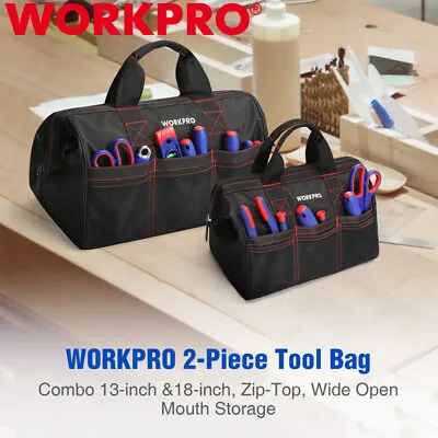 $28.99 • Buy WORKPRO 2-Pack 18  13  Heavy Duty Tool Bag Case Zip Top Wide Open Mouth Storage