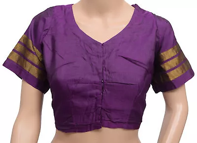 Sushila Vintage Readymade Sari Blouse Purple Silk Woven Designer Choli Size 44 • $19.99