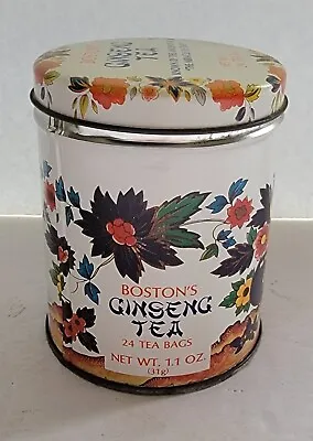 Vintage Boston's Ginseng Tea Colorful Floral Metal Tin EMPTY Lidded Storage Box • $8