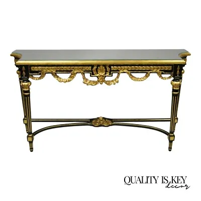 Labarge French Louis XVI Italian Black Lacquer Gold Gilt Jansen Console Table • $4800