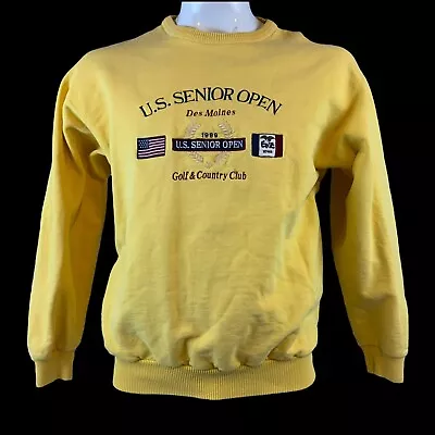 Vintage Sweatshirt Small 1999 U.S. Senior Open Golf Yellow Embroidered T567 • $16.95