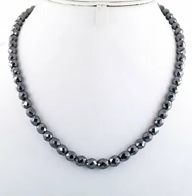 $319 • Buy 6 Mm Black Diamond Beads Necklace 24 Inches Round Faceted With Certificate