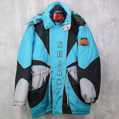 Vintage San Jose Sharks Pro Player Spell-out Puffer Jacket Mens Size Large • $139.99