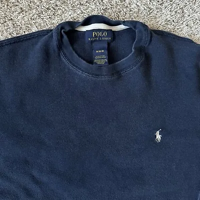 Polo Ralph Lauren Waffle Knit Shirt Mens Medium Dark Blue Long Sleeve Thermal • $18