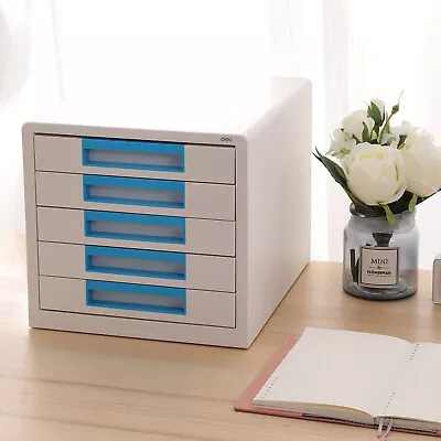 Deli 5-Drawer A4 Desktop File Document Cabinet Organiser ABS Meterial BLUE • $41.39