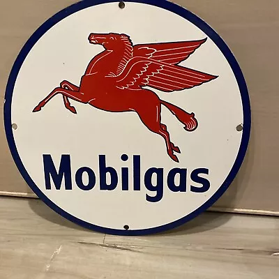 Vintage Mobilgas Porcelain Enamel Gas Pump Sign - Motor Oil Advertising 12” • $139.99