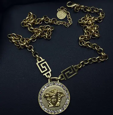Vintage Versace Medusa Necklace Gold Charm Pendant 49cm • $165