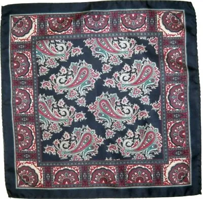 Quality Silk Pocket Square Scarf - Navy & Red Paisley • $16