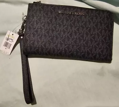 Michael Kors Jet Set Travel Large Double Zip Wristlet Phone Wallet  Gray / Blue • $45.99