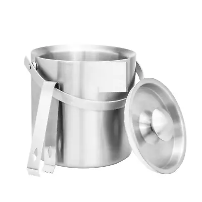 Large Double Walled Stainless Steel Insulated Ice Bucket With Tongs Lid 1.5 Ltr • £13.99