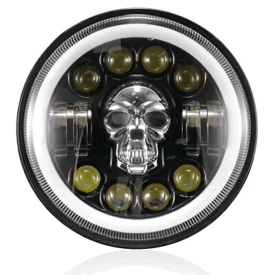Universal 7 Inch Motorcycle LED Skull Headlight Front Hi/Lo Beam Headlamp Custom • $34.39