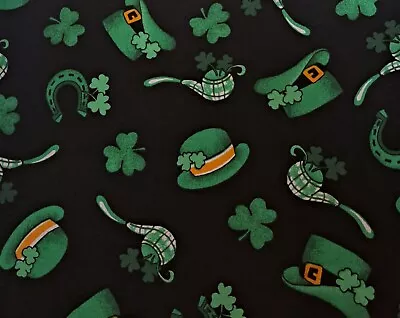 1 Yard St. Patrick's Shamrocks Horseshoes Hats Print 100% Cotton Sewing Fabric • $6.99